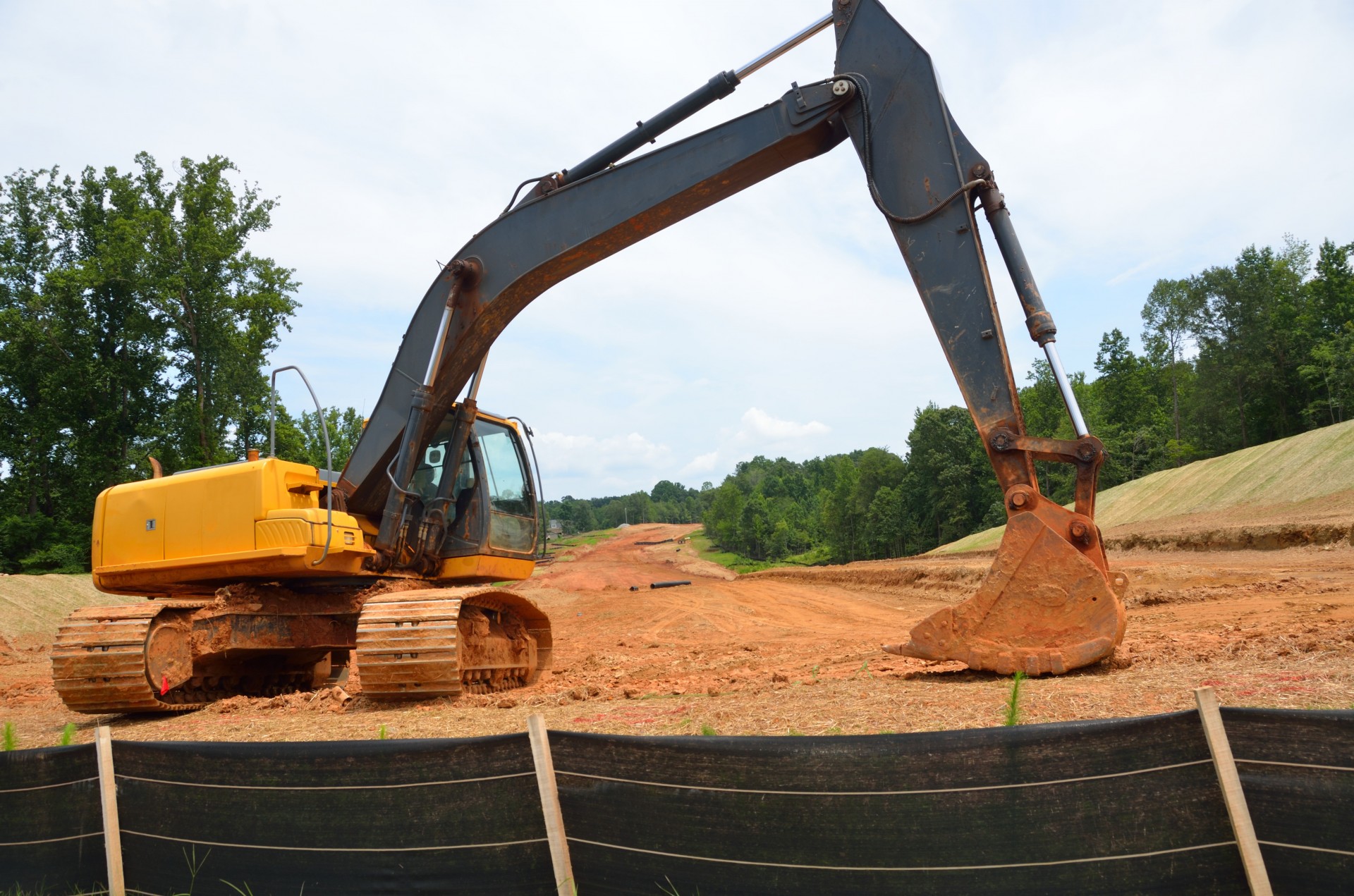 Excavator on a prepared construction site